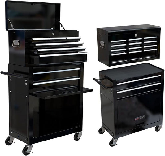 8-Drawer Tool Chest High Capacity Rolling Tool Chest with Wheels and Drawers Rolling Tool Box with Lock, Removable Tool Cabinet Storage for Warehouse Garage Workshop, Black