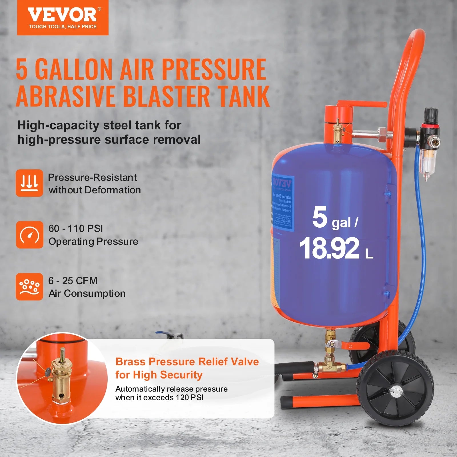 SKYSHALO 5 Gallon Portable Sand Blaster, 60-110PSI blasting Equipment Powerful and Efficient Portable Sand Blaster, Air Sand Blasting Kit with 4 Ceramic Nozzles and Oil-Water Separator for Paint