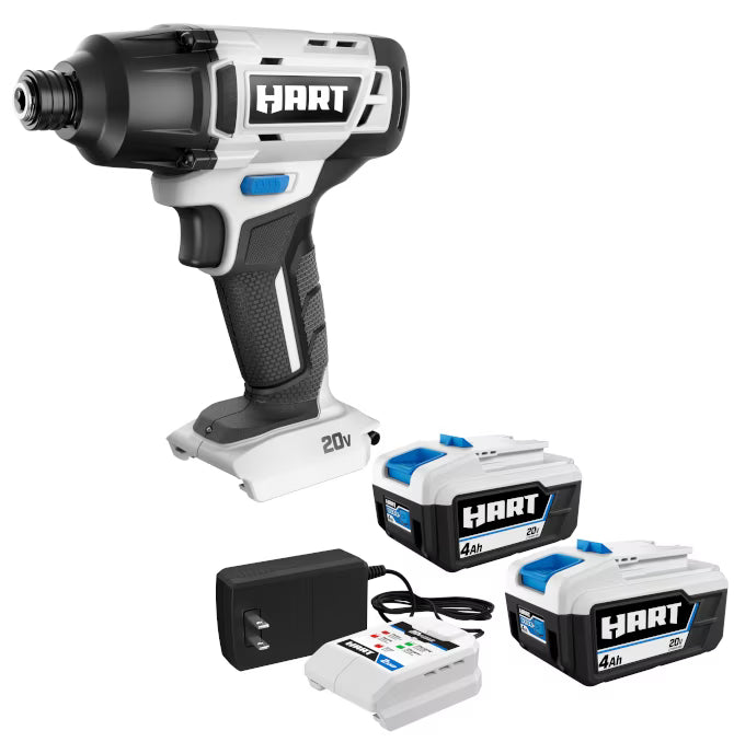 HART 20-Volt Cordless 1/4? Hex Impact Driver 2-Pack 4AH Battery Kit Bundle