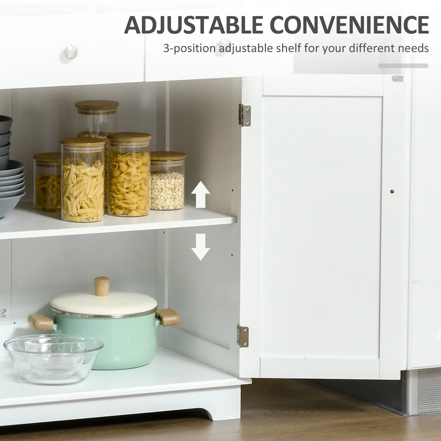HOMCOM Space Saving Kitchen Sideboard with Functional Storage Cabinet with Adjustable Shelf for Kitchen/Living Room, White