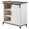 Wampat Farmhouse Barn Door Accent Storage kitchen Cabinet with Metal Legs, White