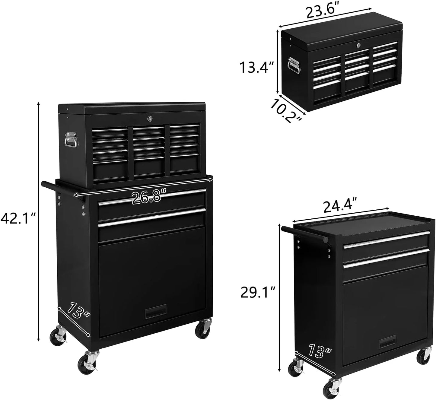 TUFFIOM 8-Drawer Rolling Tool Chest w/Lock & Key, Tool Storage Cabinet w/Wheels, Detachable Top, Drawers, Side Hooks & Drawer Liners, Tool Organizer Box for Garage, Warehouse & Repair Shop