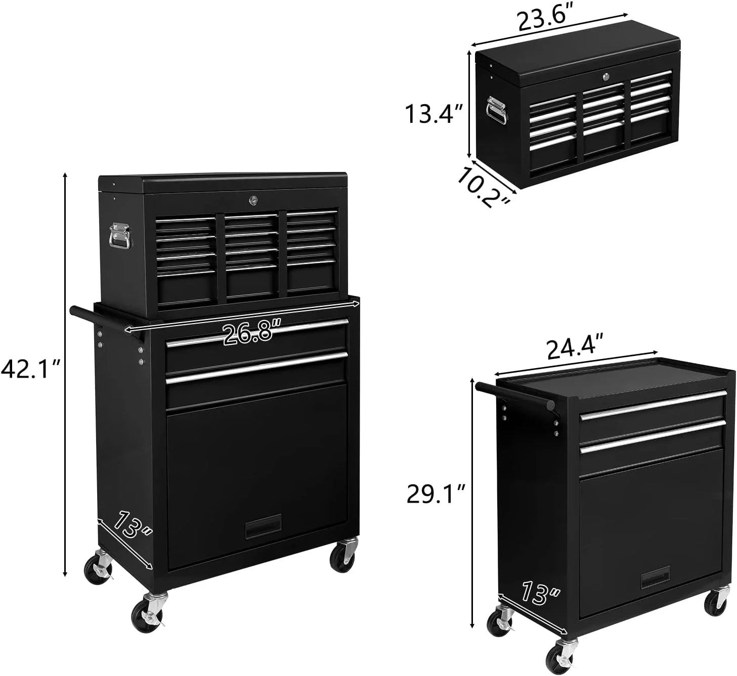 TUFFIOM 8-Drawer Rolling Tool Chest w/Lock & Key, Tool Storage Cabinet w/Wheels, Detachable Top, Drawers, Side Hooks & Drawer Liners, Tool Organizer Box for Garage, Warehouse & Repair Shop
