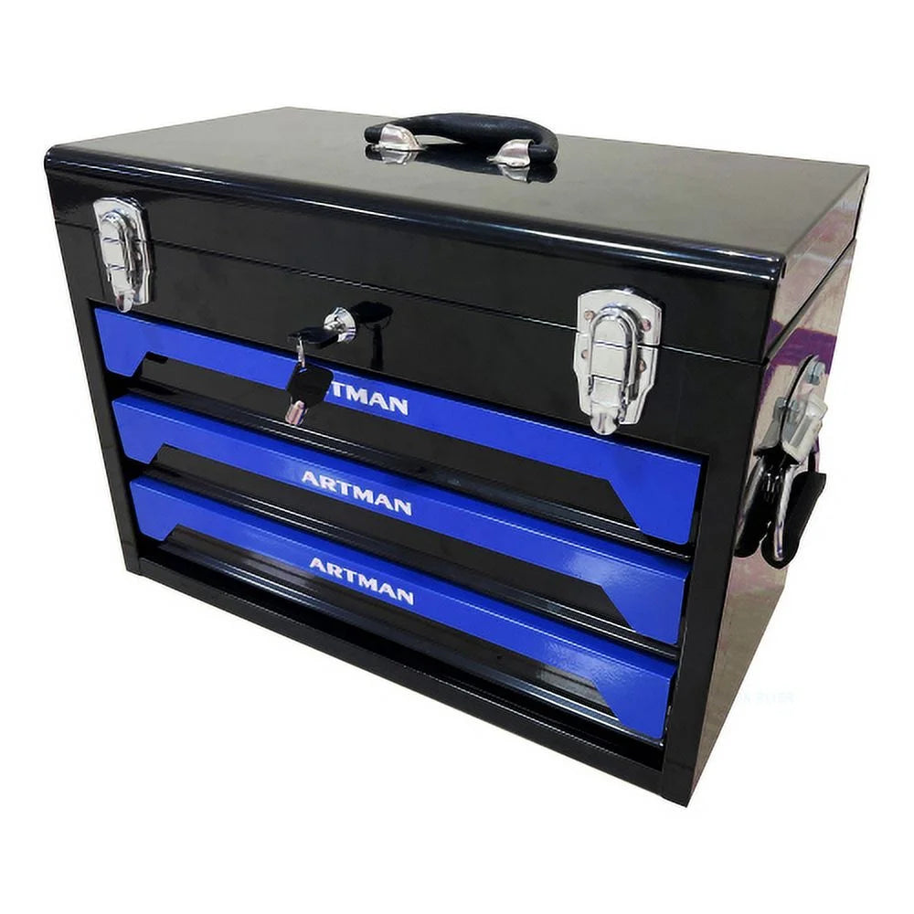 Tool Box with Tool Set, 3 Drawers Metal Toolbox Portable Tool Chest Organizer with Ball-Bearing Drawer