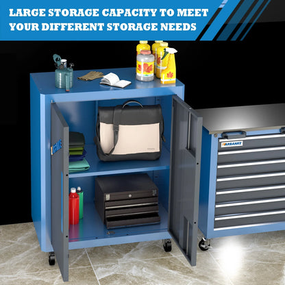 Upgraded Metal Tool Chest on Wheels, 2 Locking Doors, 360? Casters & Foot Pads, Large Capacity Mobile Tool Cabinet with Adjustable Organizer