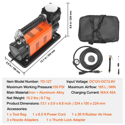 Heavy Duty Air Compressor 7.06CFM 150PSI Portable Tire Inflator Air Pump