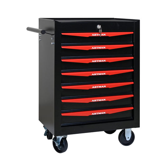 Witaxima 20" 7-Drawer Rolling Metal Tool Chest, Black & Red