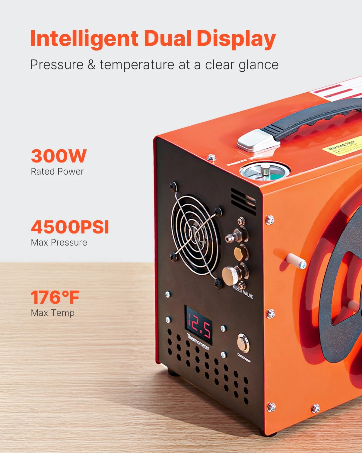 KFFKFF PCP Air Compressor, 4500PSI/30Mpa PCP Airgun Compressor with Integrated Converter & Fan Cooling Mechanism, Automatic Shut-off DC12V/AC120V Compact Paintball Tank Compressor