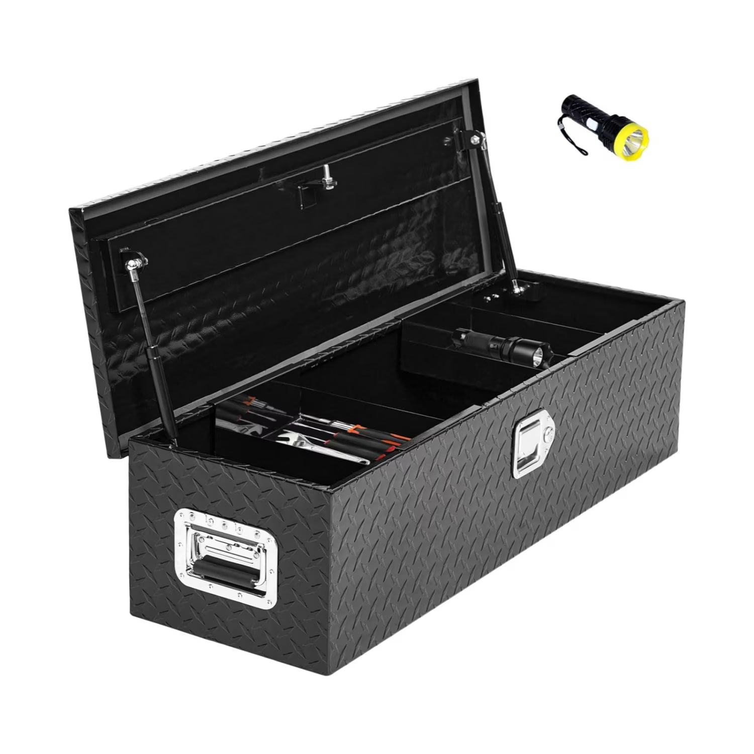 Aluminum Diamond Plate Tool Box 13x13x30 Inch, Heavy Duty Truck Toolbox with Sliding Shelf, Waterproof Truck Storage Organizer Chest for Pick Up Truck RV Trailer with Lock & Keys