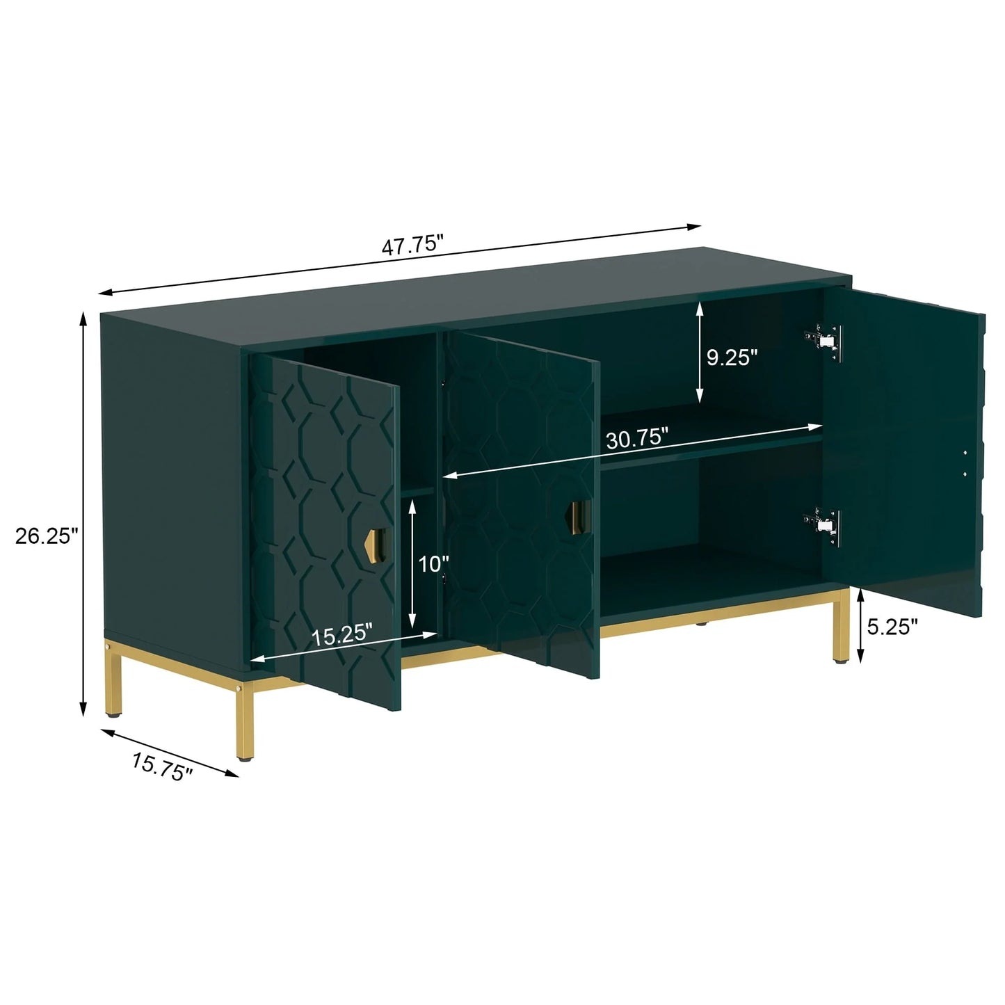 Clihome 3-Door Sideboard Buffet Cabinet Table, Accent Kitchen Storage Cabinet with Adjustable Shelves, Console Cupboard, Bookmatch Buffet for Entryway Dining Room Living Room, Green