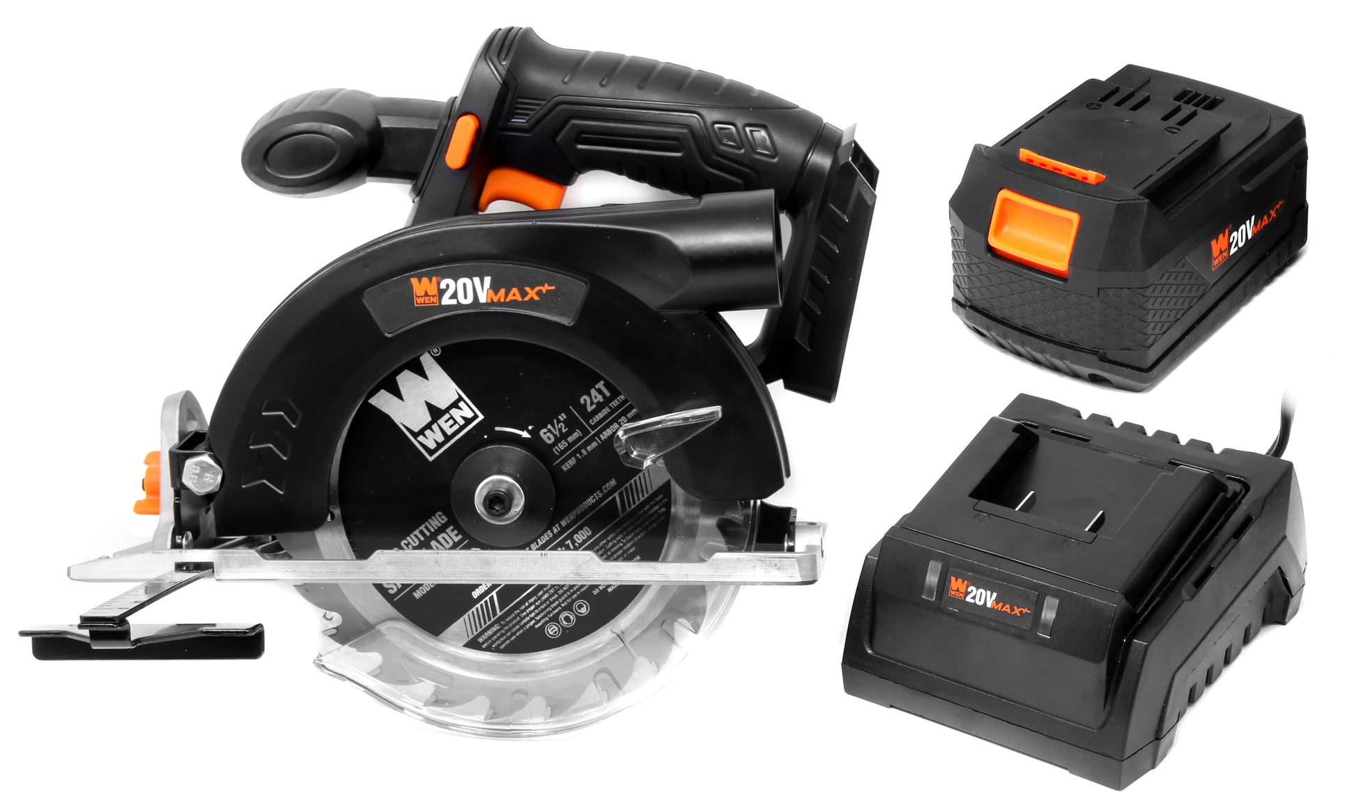 WEN 20V Max 6.5-Inch Cordless Circular Saw with 4.0 Ah Lithium-Ion Battery and Charger