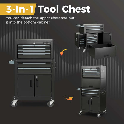 Ironmax 6-Drawer Rolling Tool Chest 3-in-1 Heavy-Duty Storage Cabinet with Universal Wheels Black