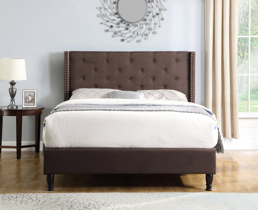Full Size Upholstered Platform Bed Frame with 51" Tall Headboard - Button Tufted Cloth Bed - Wood Slat Support with Storage Space- No Box Spring Needed- Easy Assembly- Brown - OLIVER & SMITH