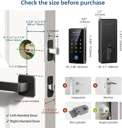 Keyless Entry Door Lock with Keypad - Smart Deadbolt Lock for Front Door, Auto Lock, One-time PIN Code, Fingerprint Door Lock - Matte Black