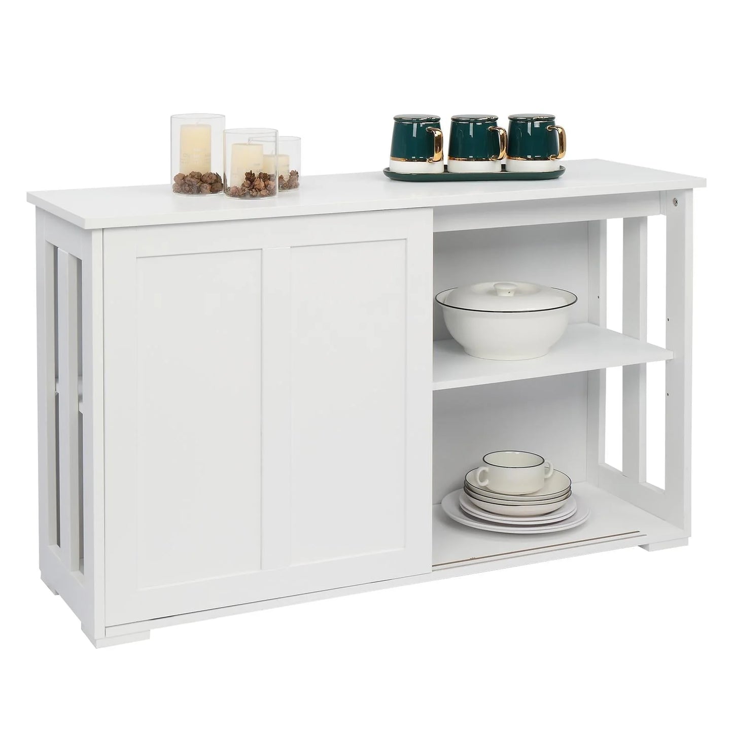 Ktaxon Storage Sideboard Buffet Cabinet, with 2 Sliding Doors Wine Shelf White