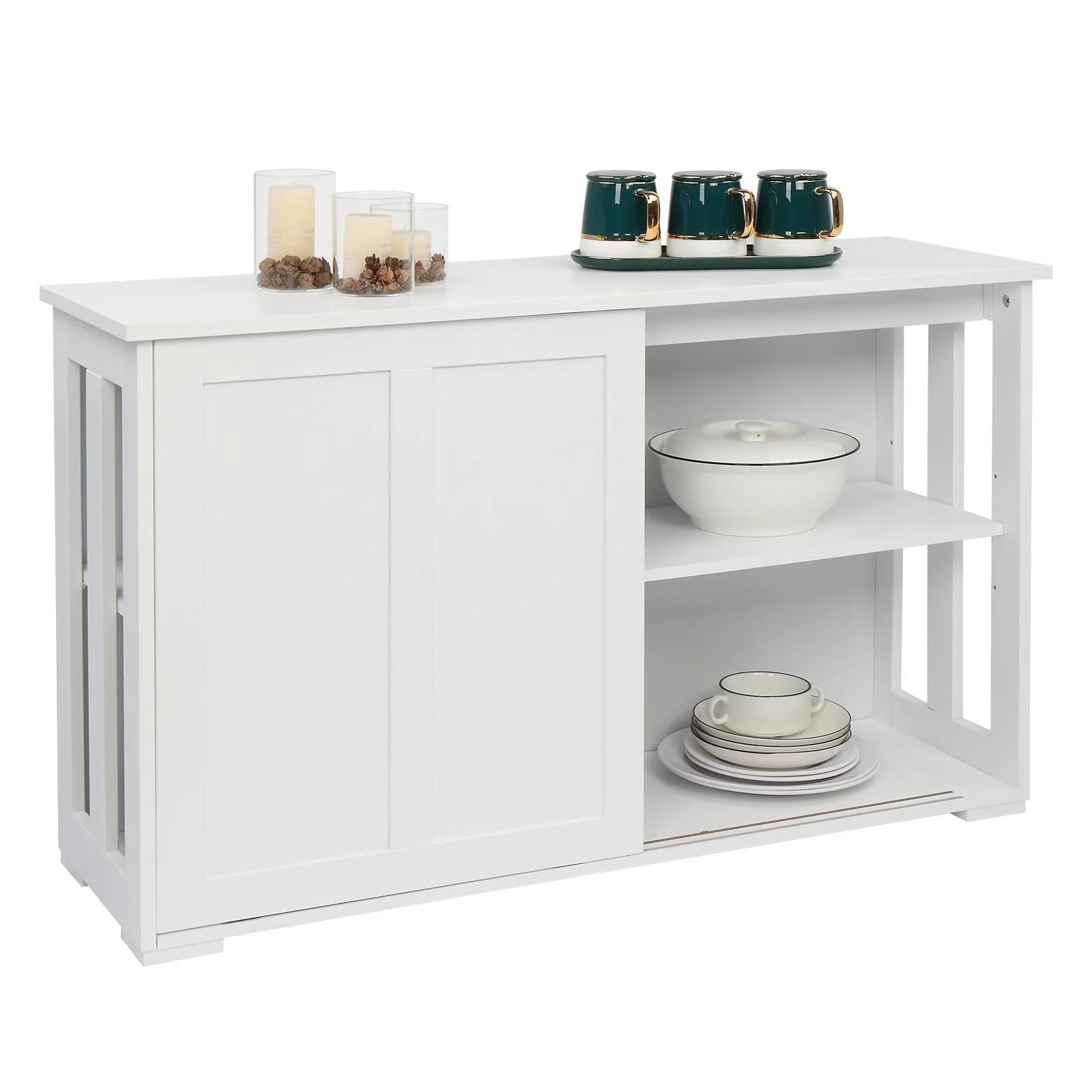 Ktaxon Storage Sideboard Buffet Cabinet, with 2 Sliding Doors Wine Shelf White