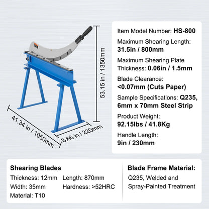 BENTISM 32" Manual Hand Plate Shear Machine Benchtop Cutter Metal Sheet Processing