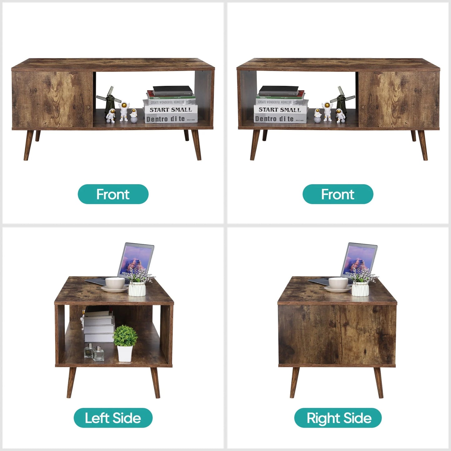 ZENY Wooden Mid Century Coffee Table with Open Storage Shelf Vintage Accent TV Table for Living Room, Bedroom Home/Office Indoor, Brown
