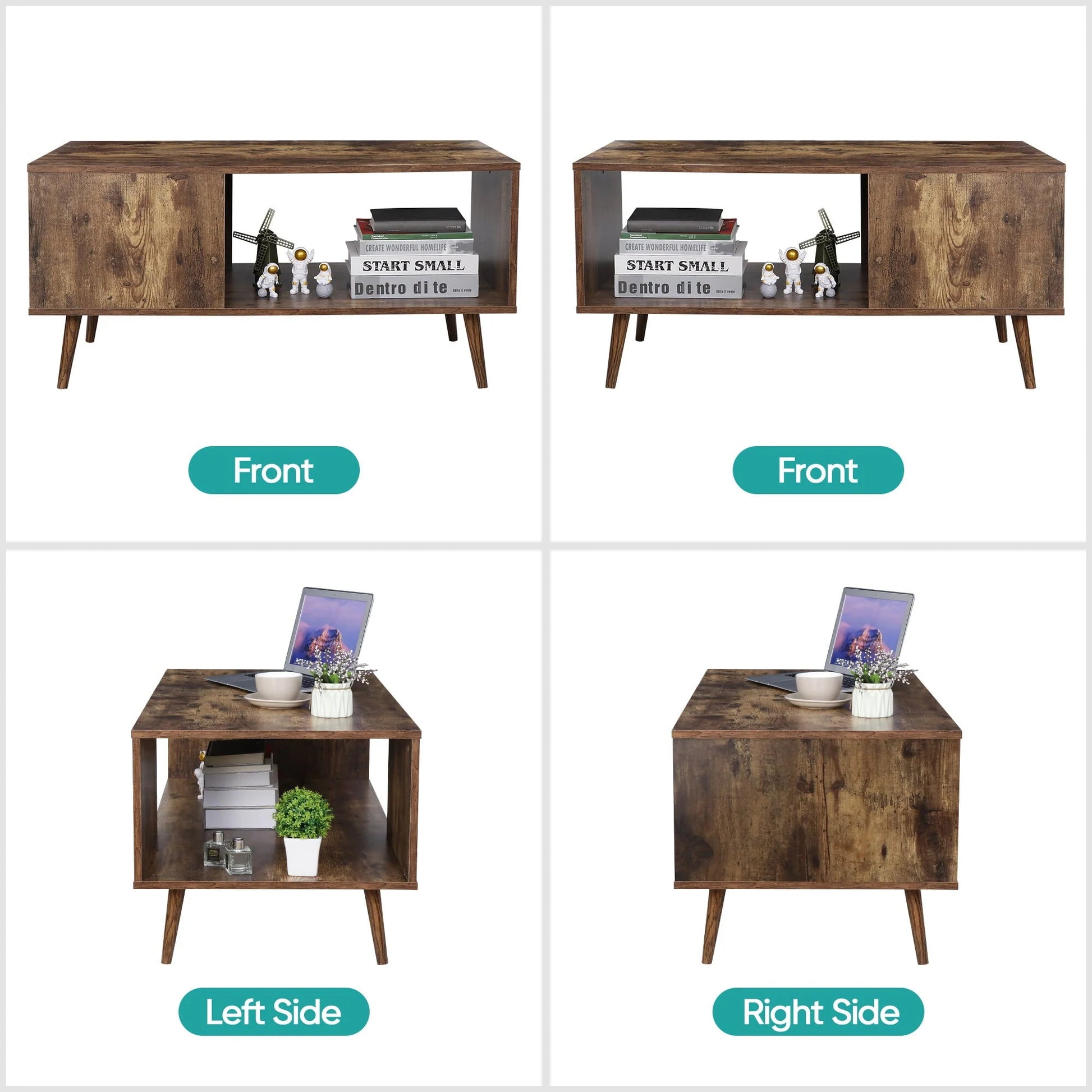ZENY Wooden Mid Century Coffee Table with Open Storage Shelf Vintage Accent TV Table for Living Room, Bedroom Home/Office Indoor, Brown