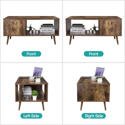 ZENY Wooden Mid Century Coffee Table with Open Storage Shelf Vintage Accent TV Table for Living Room, Bedroom Home/Office Indoor, Brown
