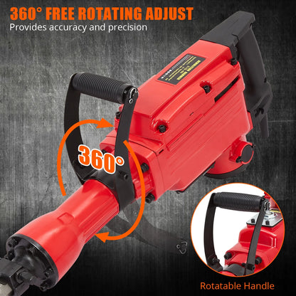 3-piece set 65A 1700W 4 110 Hammer Drill 2200w Electric Demolition Jackhammer Set - Jack Hammer Powerful Performance, 2 Chisels, Gloves, Tool Box, Wrench. Ideal For Superior Demolition Jobs