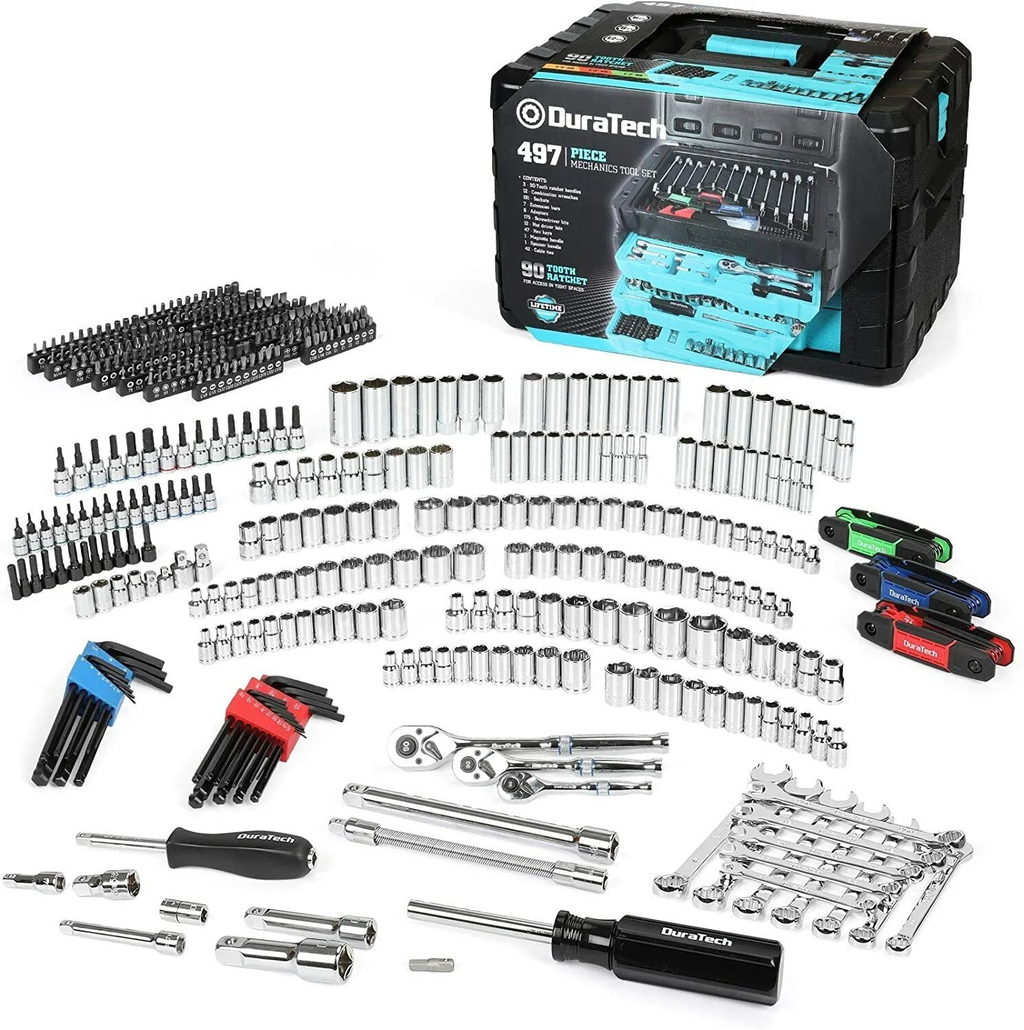 DURATECH 497 Piece Mechanics Tool Set SAE/Metric Ratchet And Wrench Sockets Set