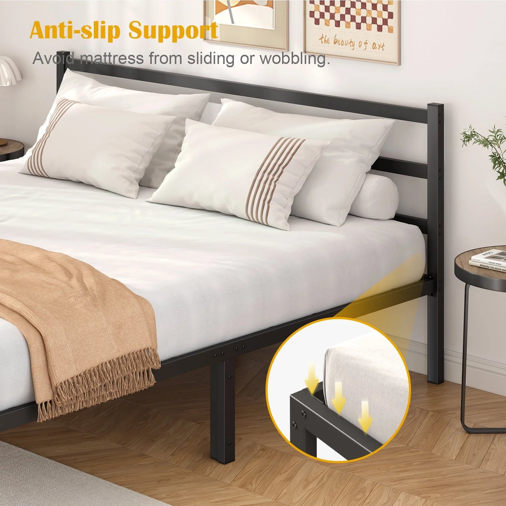 Mr IRONSTONE Heavy Duty Queen Size Metal Platform Bed Frame with Headboard and Footboard 14" High Under Bed Storage Space, No Box Spring Needed, Black