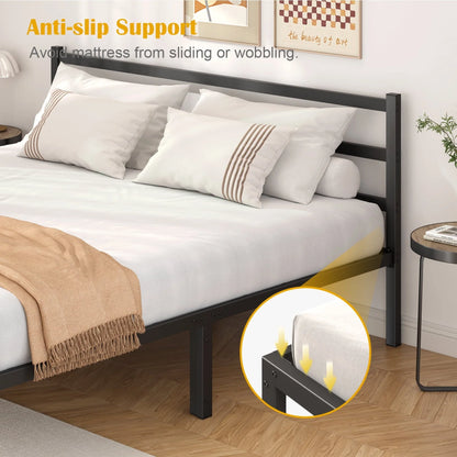 Mr IRONSTONE Heavy Duty Queen Size Metal Platform Bed Frame with Headboard and Footboard 14" High Under Bed Storage Space, No Box Spring Needed, Black