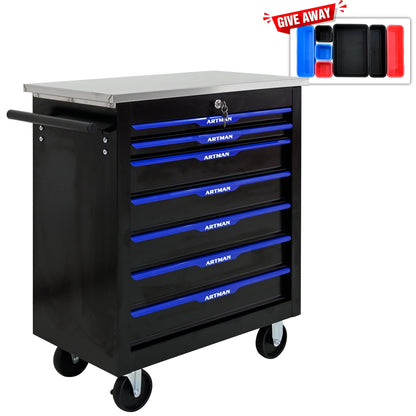 Aukfa Composable 25.9 in Tool Chest with 7 Drawers&7 Plastic Storage Box for Workshop Garage, Black