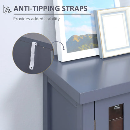 HOMCOM Sideboard, Buffet Cabinet with Storage, Adjustable Shelves, Credenza with 4 Glass Doors for Living Room, Study, Gray