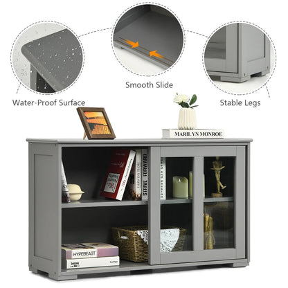 Giantex Stackable Buffet Cabinet, Kitchen Storage Cabinet with Sliding Tempered Glass Doors, Small Sideboard for Kitchen, Dining Room or Living Room, Grey