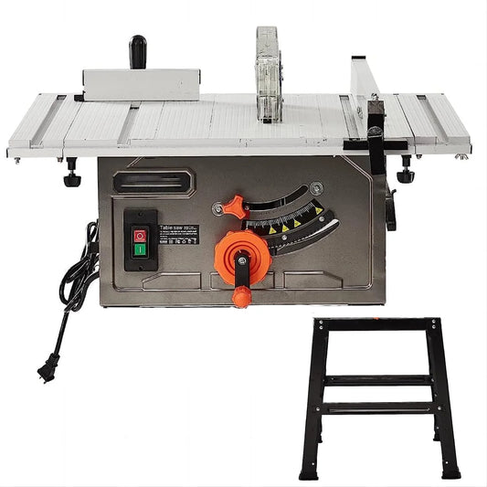 Garvee 10" Table Saw - 15A Electric Table Saw with Metal Stand, 90? Cross Cut & 0-45? Bevel Cut, Cutting Speed Up to 5000RPM Multifunctional Saw Adjustable Blade Height for Woodworking,Gray