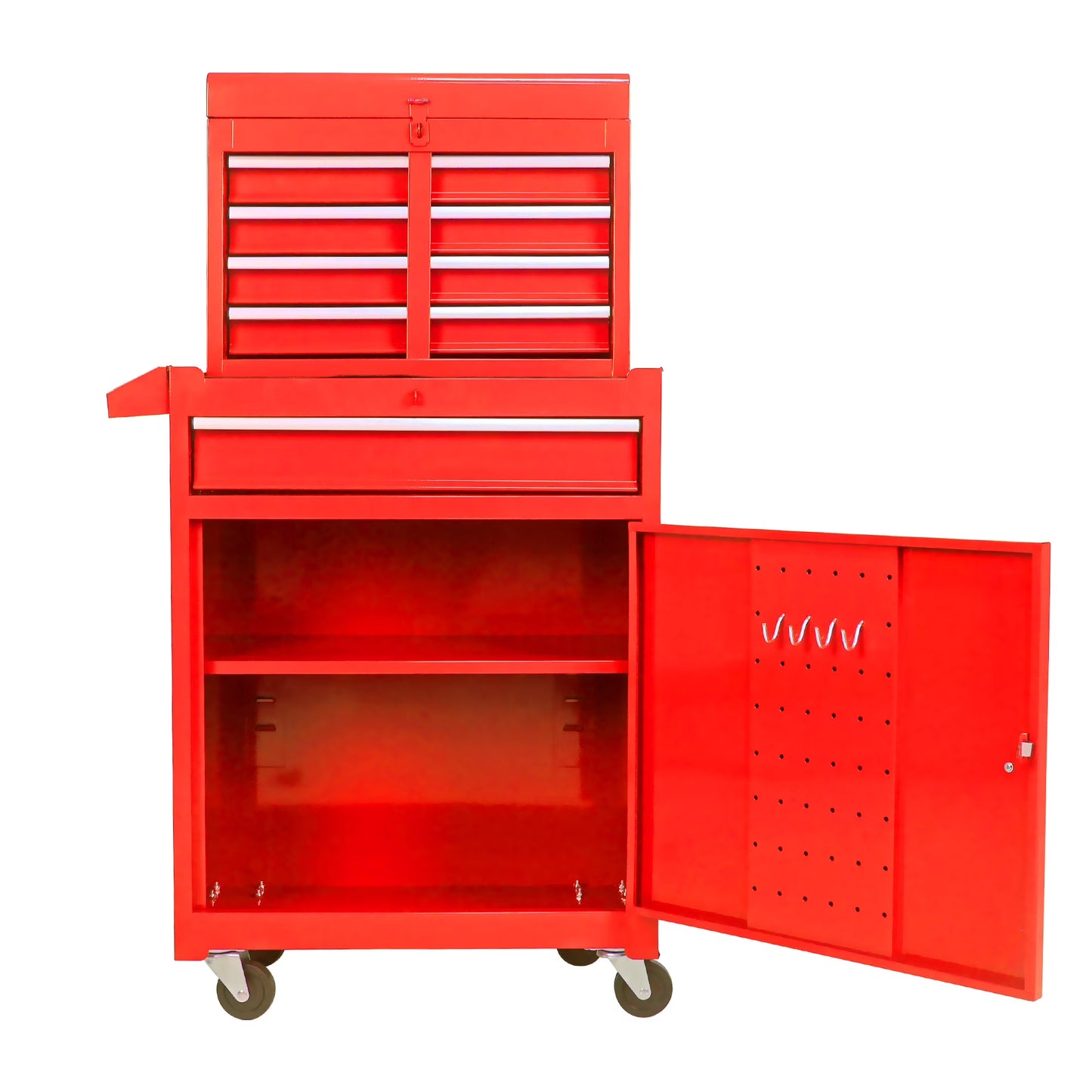 BTMWAY 5-Drawer Rolling Tool Storage Cabinet with Detachable Top Tool Box, Tool Chest with Universal Lockable Wheels, Metal Tool Cart for Garage, Workshop, Barbershop,red