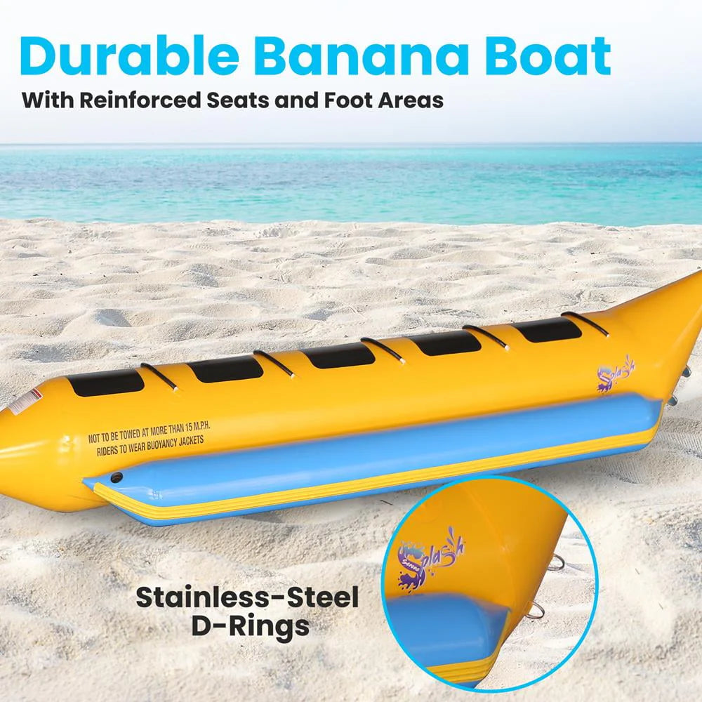 SerenelifeHome 5 Person Recreational Inflatable Banana Boat with Storage Bag, Foot Pump, and Repair Kit, with Reinforced Seats and Foot Areas