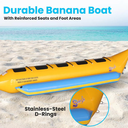 SerenelifeHome 5 Person Recreational Inflatable Banana Boat with Storage Bag, Foot Pump, and Repair Kit, with Reinforced Seats and Foot Areas