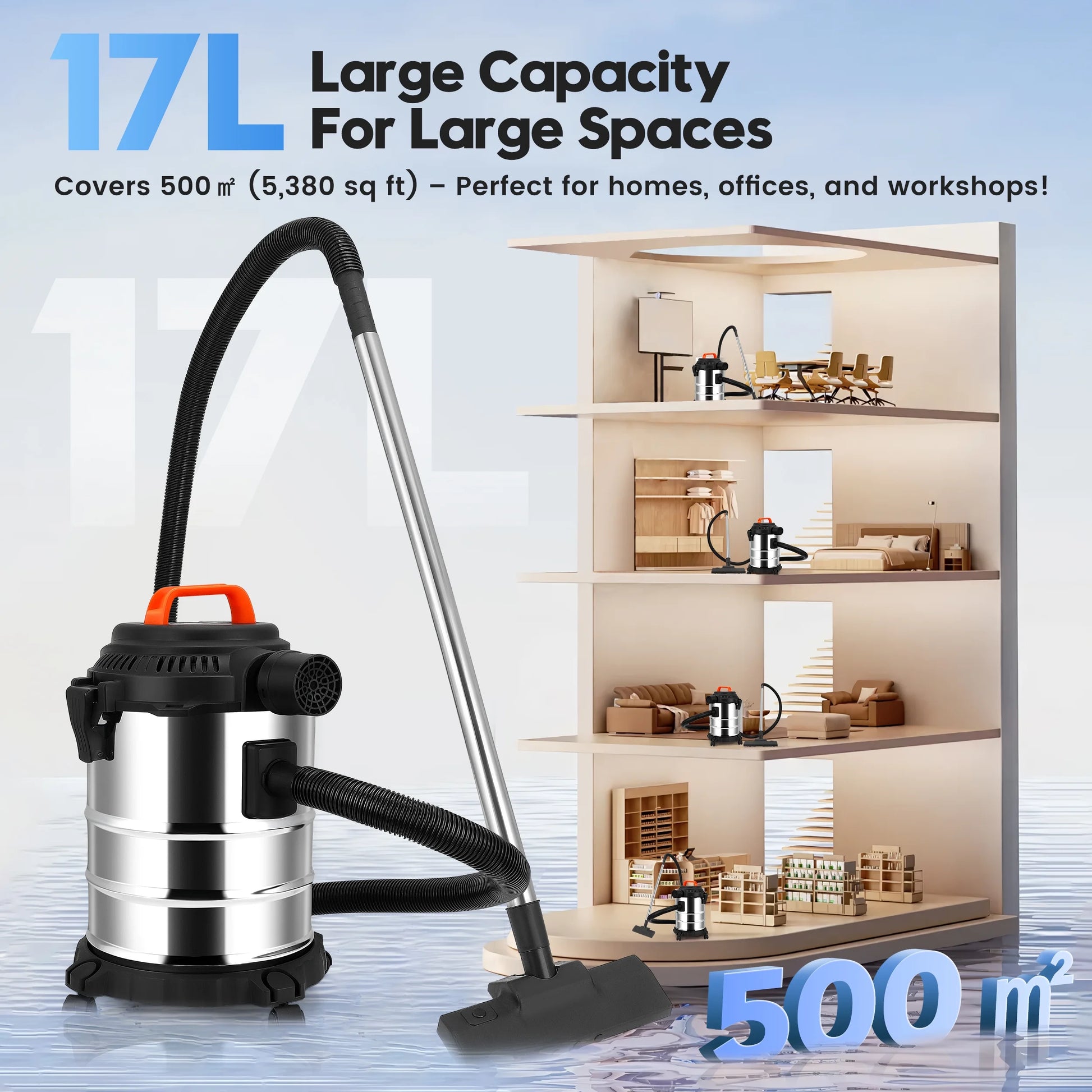 RELOIVE Wet Dry Vacuum,4.5 Gallon 2000W 6.5 Peak HP,3-in-1 Stainless Steel Shop Vacuum Wet and Dry,with Filter and Attachments for House Garage Workshop Car