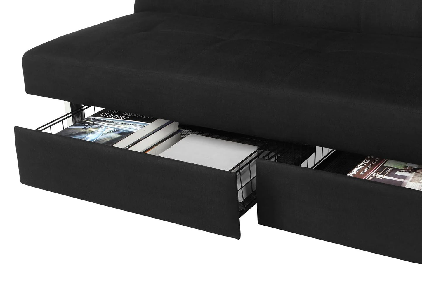 DHP Sola Storage Futon with Storage Drawers, Black Microfiber