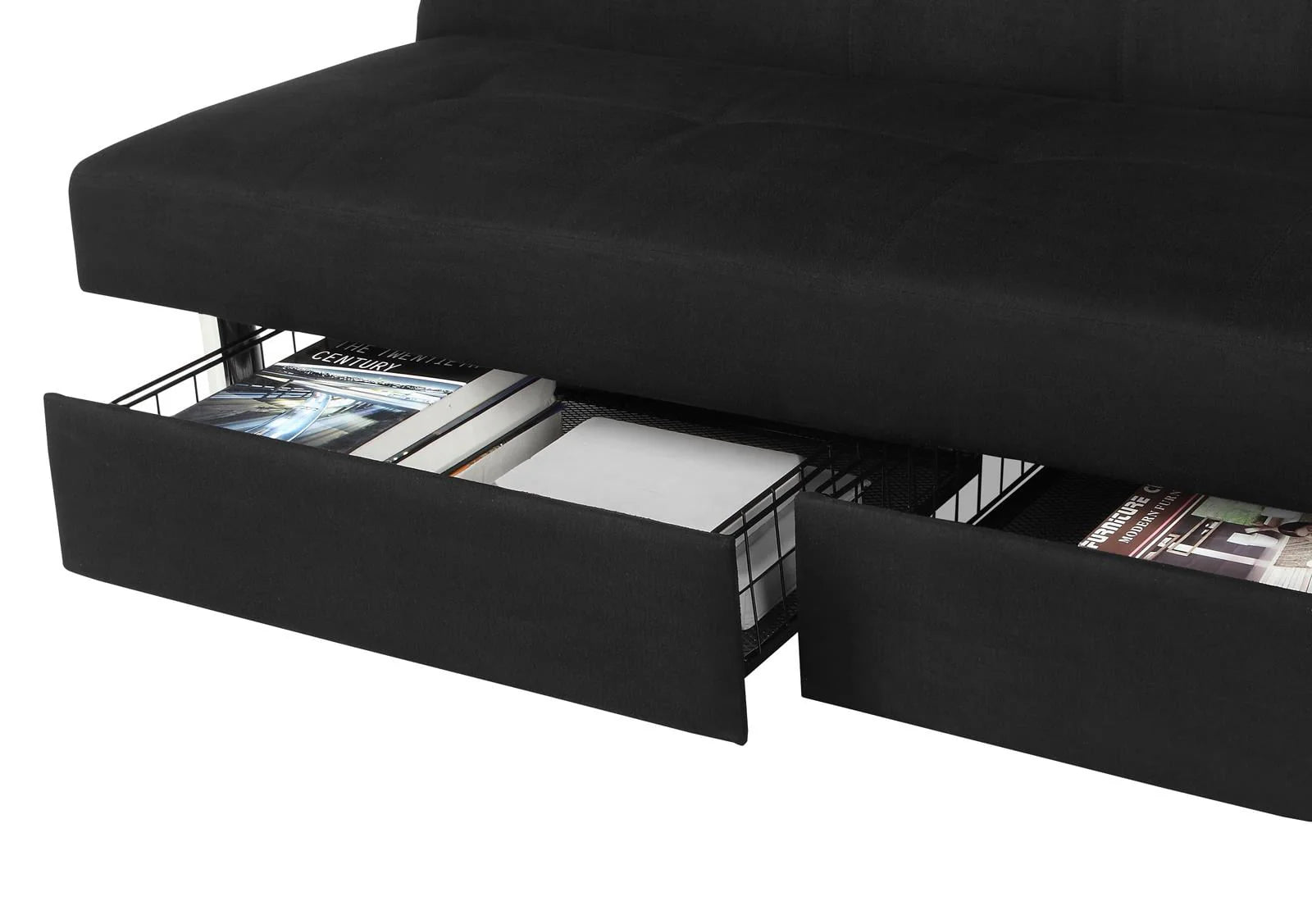 DHP Sola Storage Futon with Storage Drawers, Black Microfiber