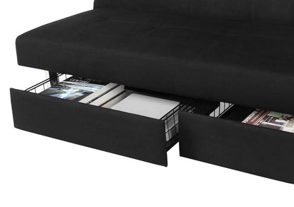 DHP Sola Storage Futon with Storage Drawers, Black Microfiber