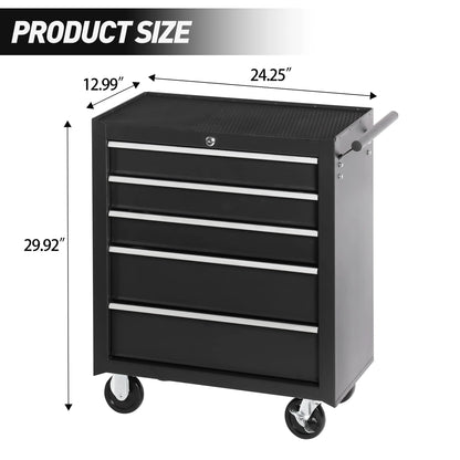 Tool Chest on Wheels, 5-Drawer Rolling Tool Box with Workbench Top, Multifunctional Tool Storage Organizer for Garage, Warehouse, Workshop