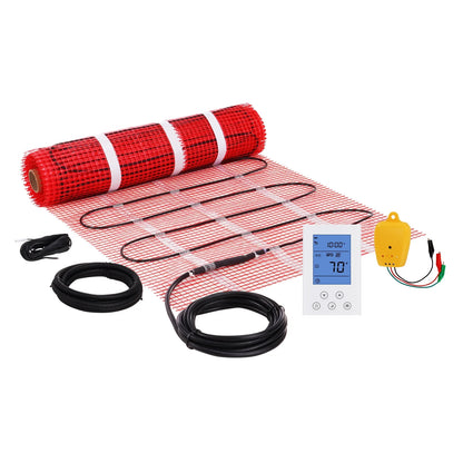 KFFKFF Underfloor Heating Mat, 30 Sq.ft, Electrical Ground Warming System with Digital Temperature Sensing Thermostat, Comes with Installation Monitor, Sticky Back for Simple Setup on The Ground