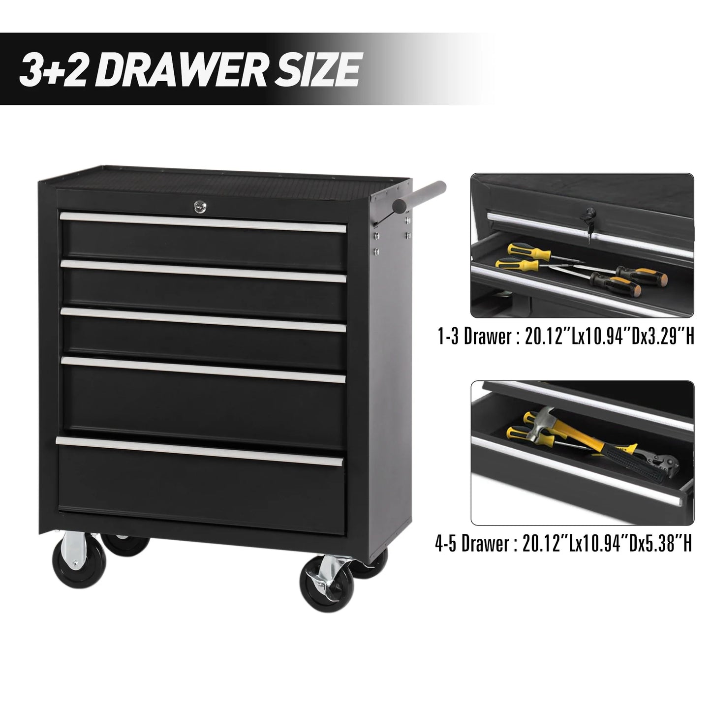 Tool Chest on Wheels, 5-Drawer Rolling Tool Box with Workbench Top, Multifunctional Tool Storage Organizer for Garage, Warehouse, Workshop