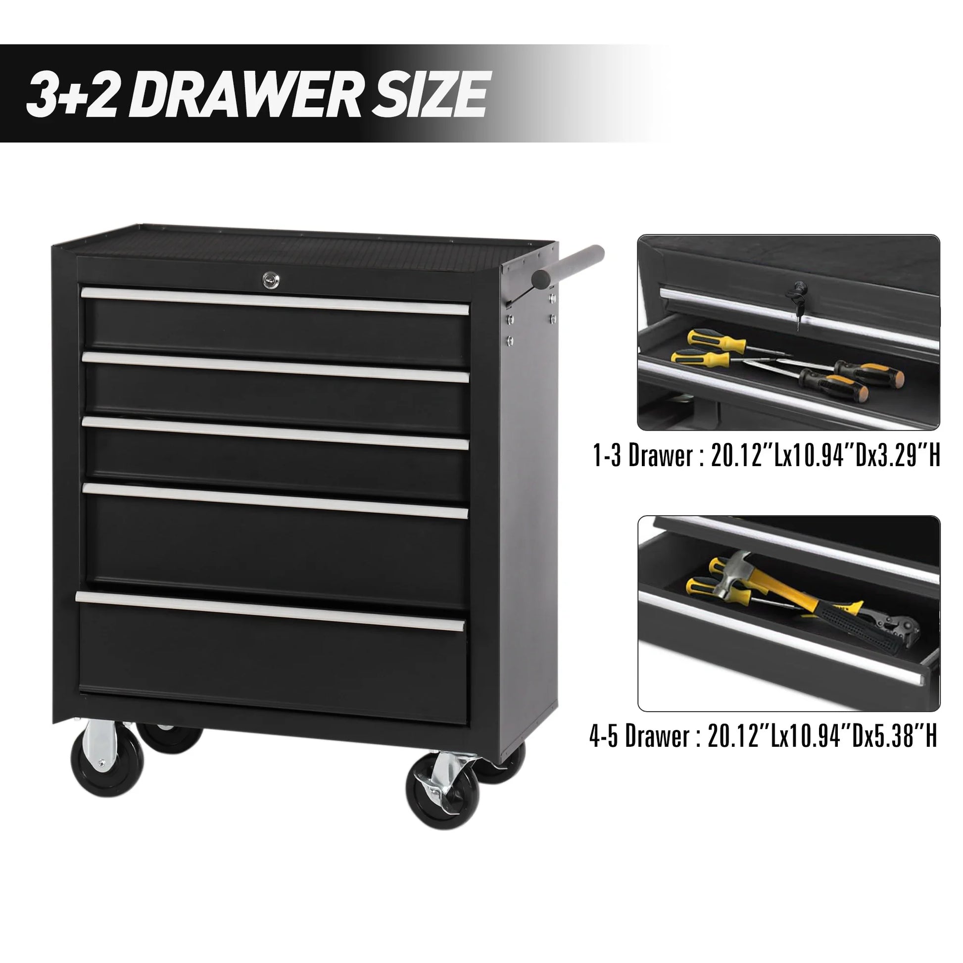 Tool Chest on Wheels, 5-Drawer Rolling Tool Box with Workbench Top, Multifunctional Tool Storage Organizer for Garage, Warehouse, Workshop