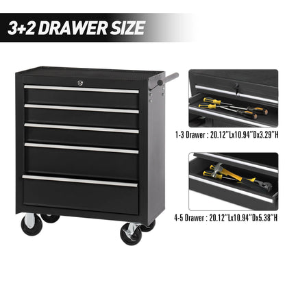 Tool Chest on Wheels, 5-Drawer Rolling Tool Box with Workbench Top, Multifunctional Tool Storage Organizer for Garage, Warehouse, Workshop
