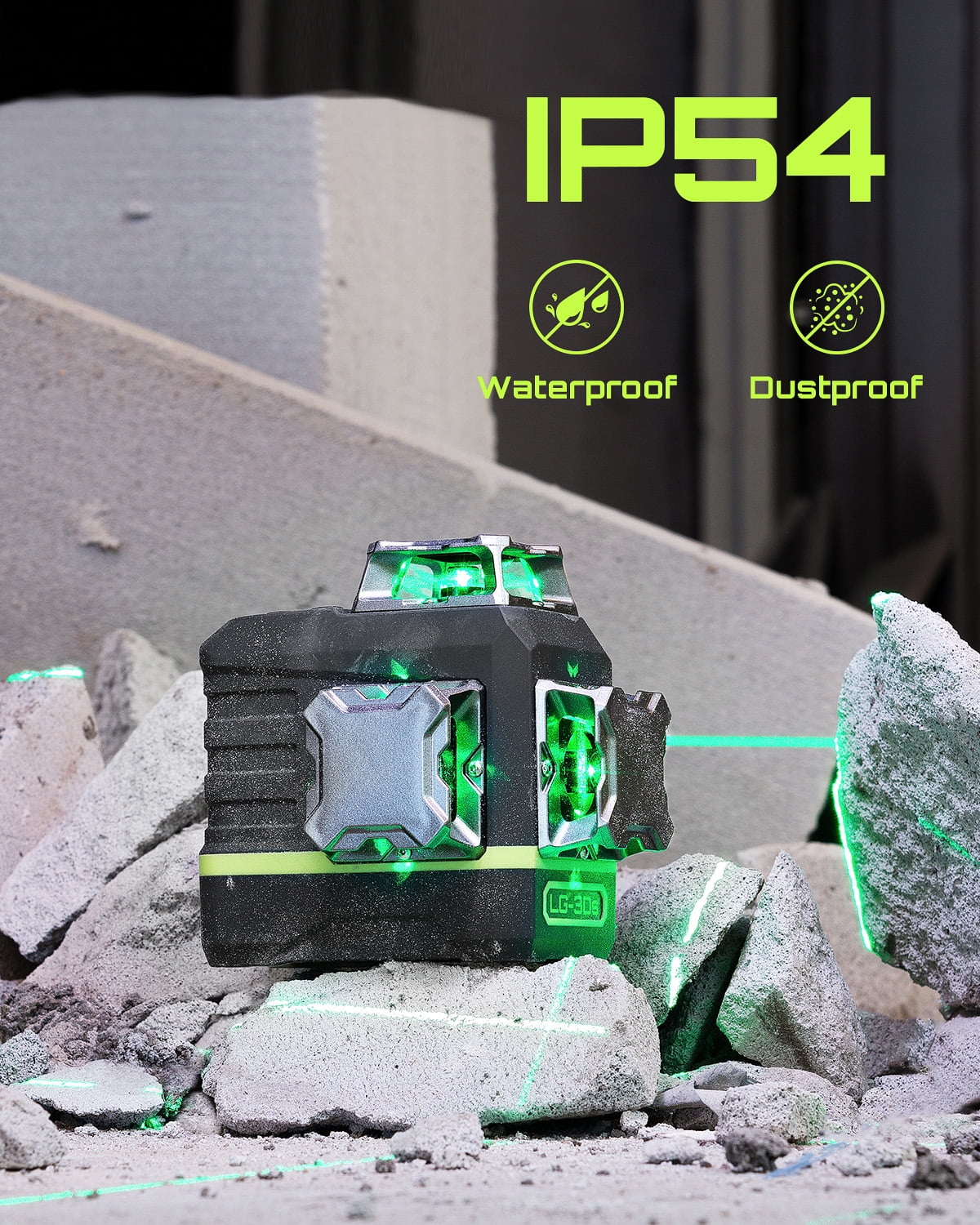 Laser Level 3x360? LASGOO with Remote Control, 2 Rechargeable Batteries, 100FT Range, 360? Magnetic Rotating Stand, IP54, 3Ds