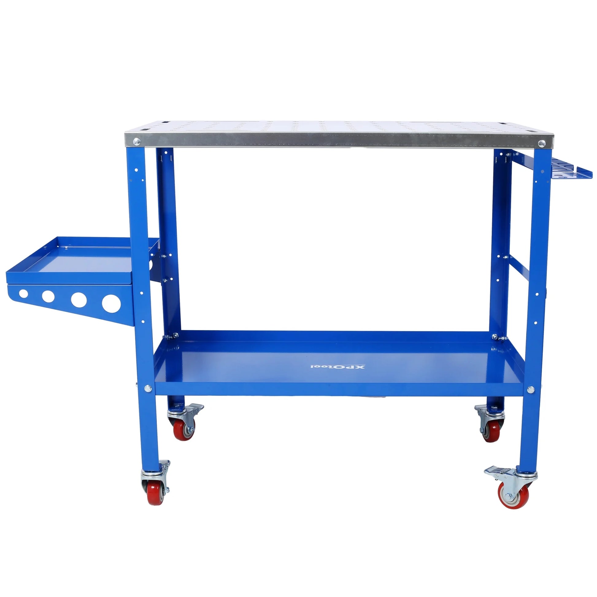 Heavy-Duty 36" x 18" Steel Welding Table 1200lbs Load Capacity Portable Workbench on Wheels with Braking Casters 82 5/8" Fixture Holes & Tool Slots Built-in Tool Tray