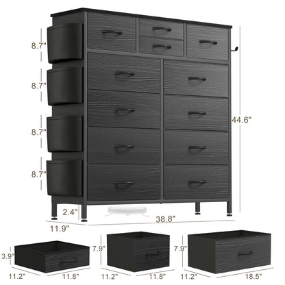 GIKPAL Black Dressers for Bedroom with 12 Drawer Tall Dresser Chest of Drawers Fabric Storage Dressers for Living Room