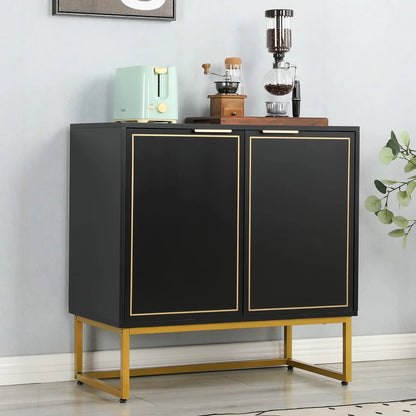Yoleny 31'' Buffet Cabinet with Storage, Accent Cabinet with 2 Doors, Gold Trim and Golden Legs, Wooden Sideboard with Adjustable Shelf and Feet for Bedroom, Living Room, Kitchen, Hallway, Black