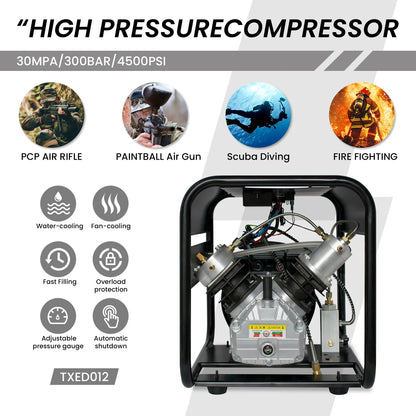 TUDIVING 4500Psi PCP Air Compressor Double Cylinder Auto-Stop High Pressure Air Pump 40L/min 110V