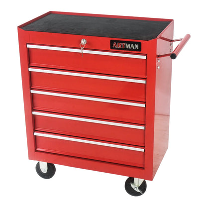 5-Drawer Rolling Tool Chest, Metal Tool Storage Organizer Cart with Locking System and Wheels, Multifunctional Mechanic Tool Cart for Garage, Warehouse, Workshop, Repair Shop, Red